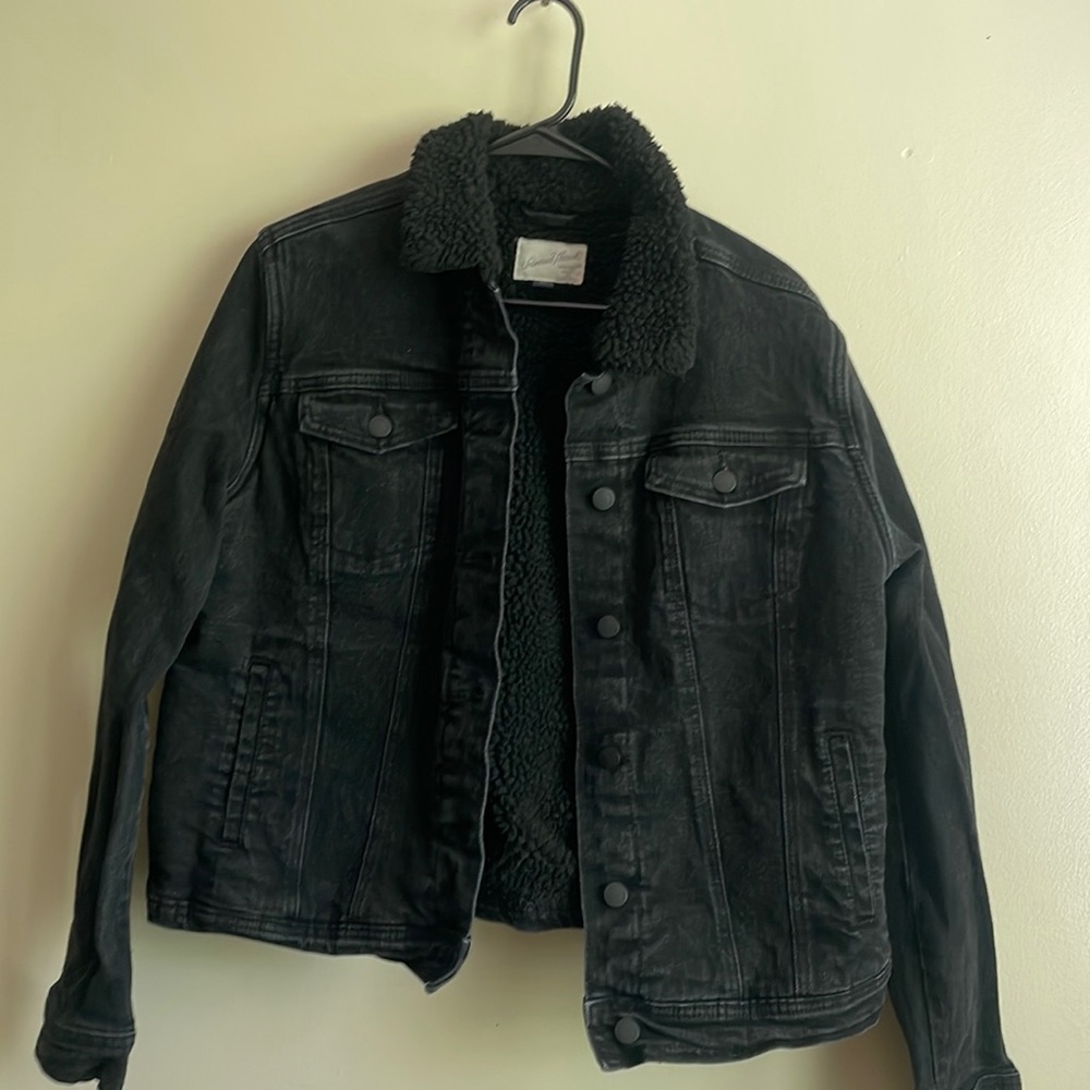 Fuzzy denim jacket